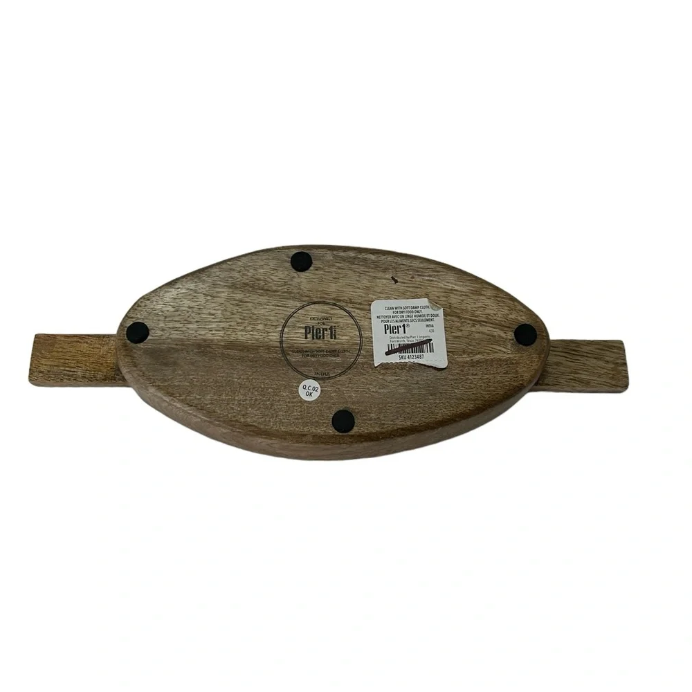 Vintage Pier One Wooden Oval Serving Bowl W/ Handles Nuts Crackers Key Holder
